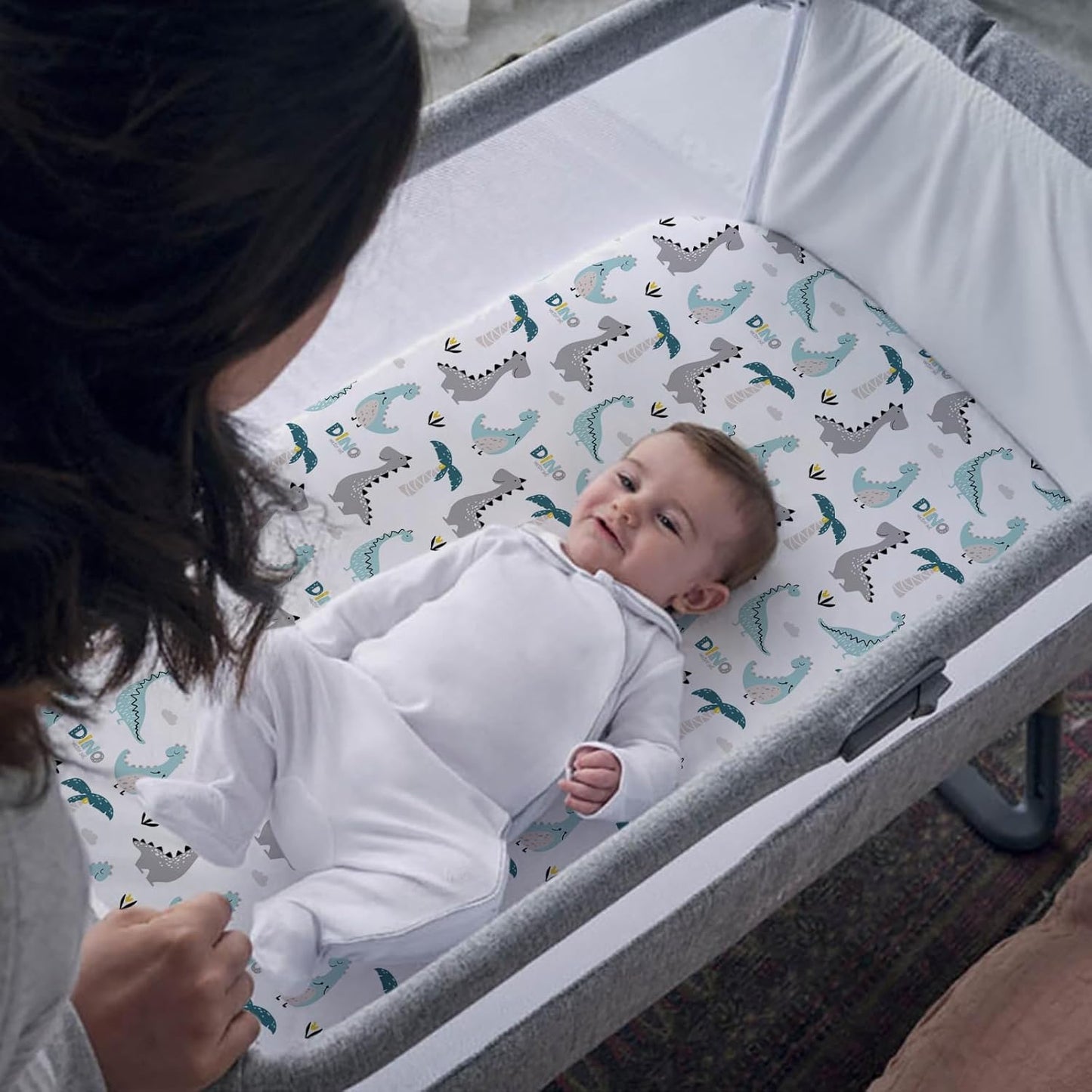 Stretch Fitted Bassinet Sheet Set BROLEX 2 Pack Cradle Sheets for Bassinet Pad/Mattress,Unisex Boys Girls,Ultra Soft,Dinosaur Lion