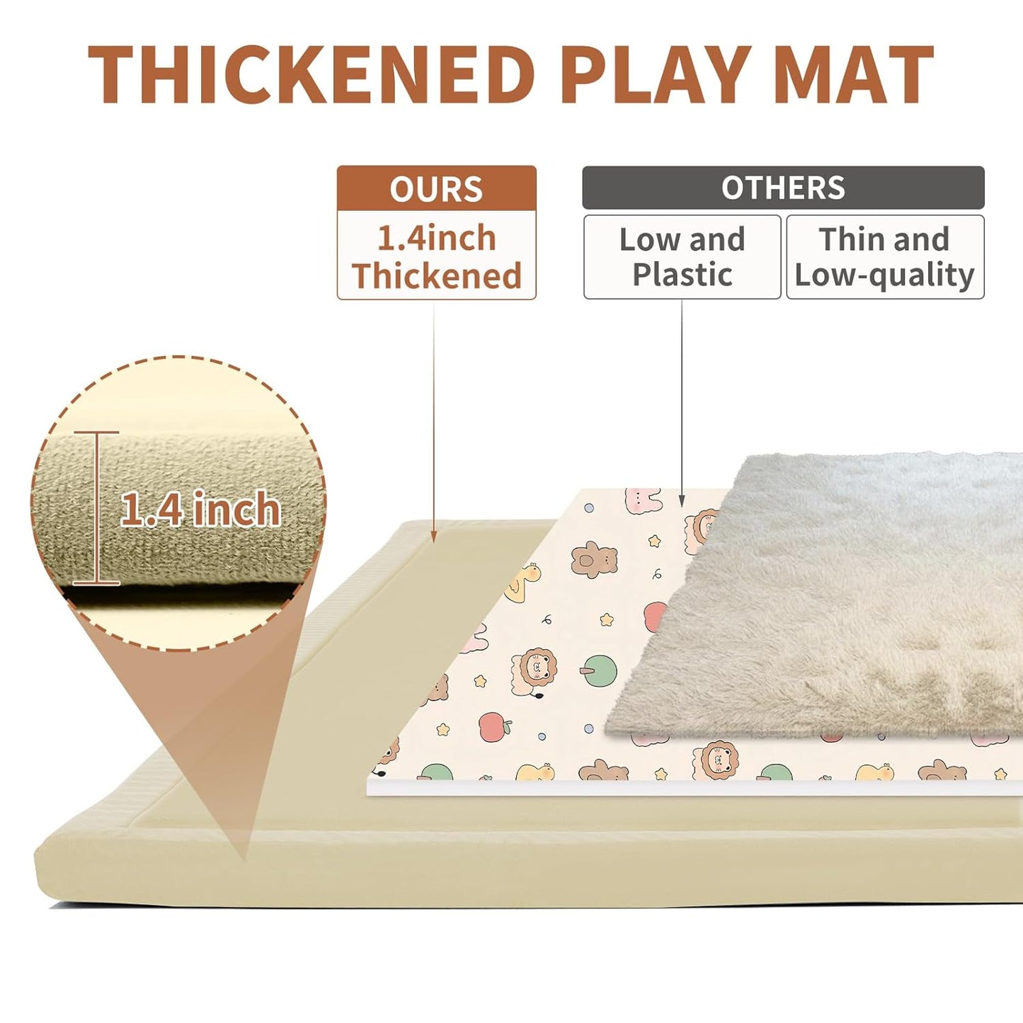 Baby Play Mat for Floor - 1.4" Thick Memory Foam Rug, 80"x70" Playpen Tummy Time Mat, Soft Velvet Nursery Rug, Large Padded Crawling Mat, Cushioned Pads for Playroom Toddlers, Infants, Yoga, Tatami
