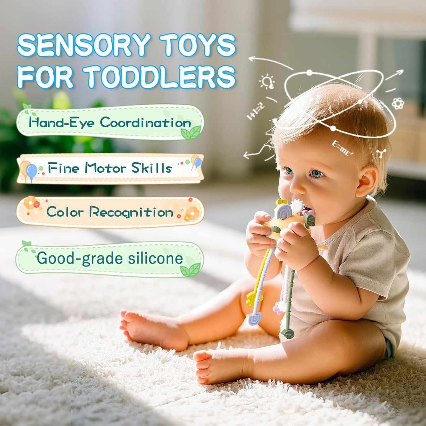 Food Grade Silicone Pull String Baby Toy, Montessori Pull String Sensory Toy for 6-12-18 Months Babies Teething Toys,Toddler Fidget Toys Birthday Gift for Infant/Toddler(Yellow)