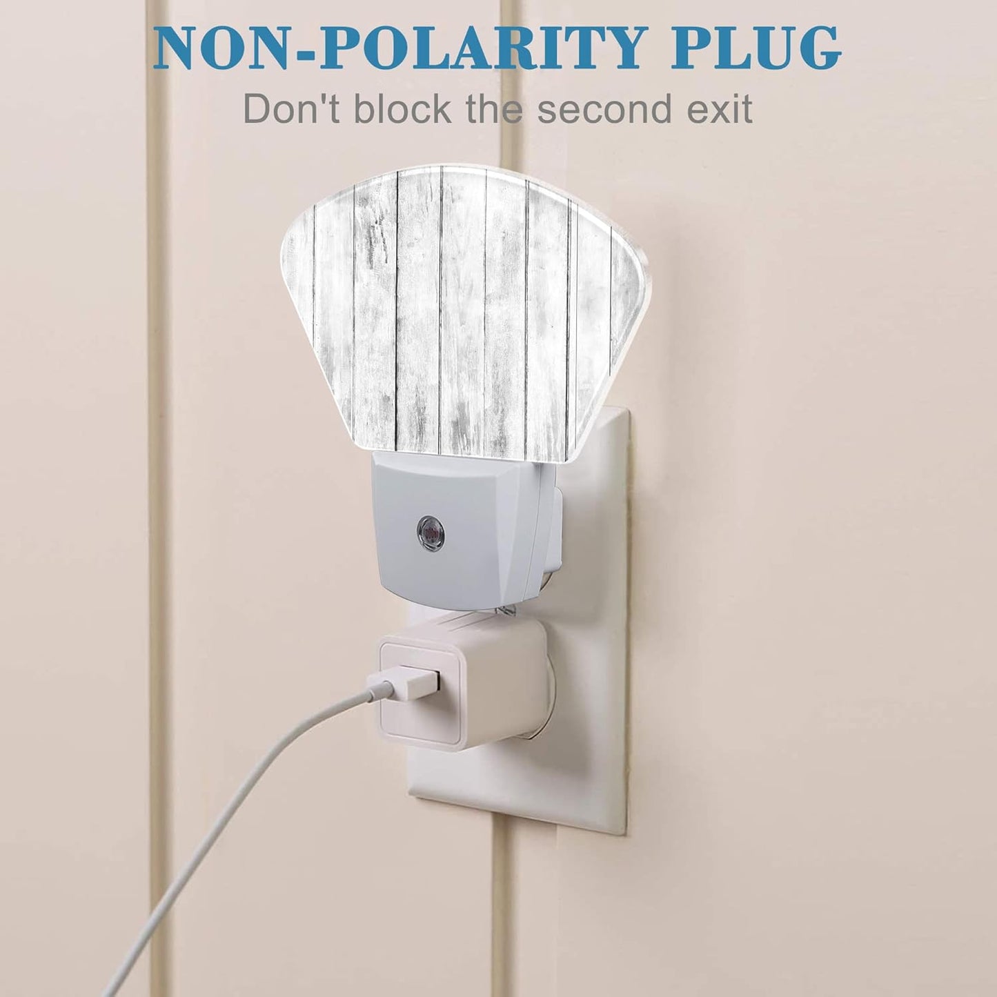 White Wooden Texture Night Light, Old Wood Grain Nightlight Plug into Wall with Dusk to Dawn Sensor for Kid Girls Boys Women Men Bedroom, Hallway, Kitchen, Bathroom, Stairs Decor