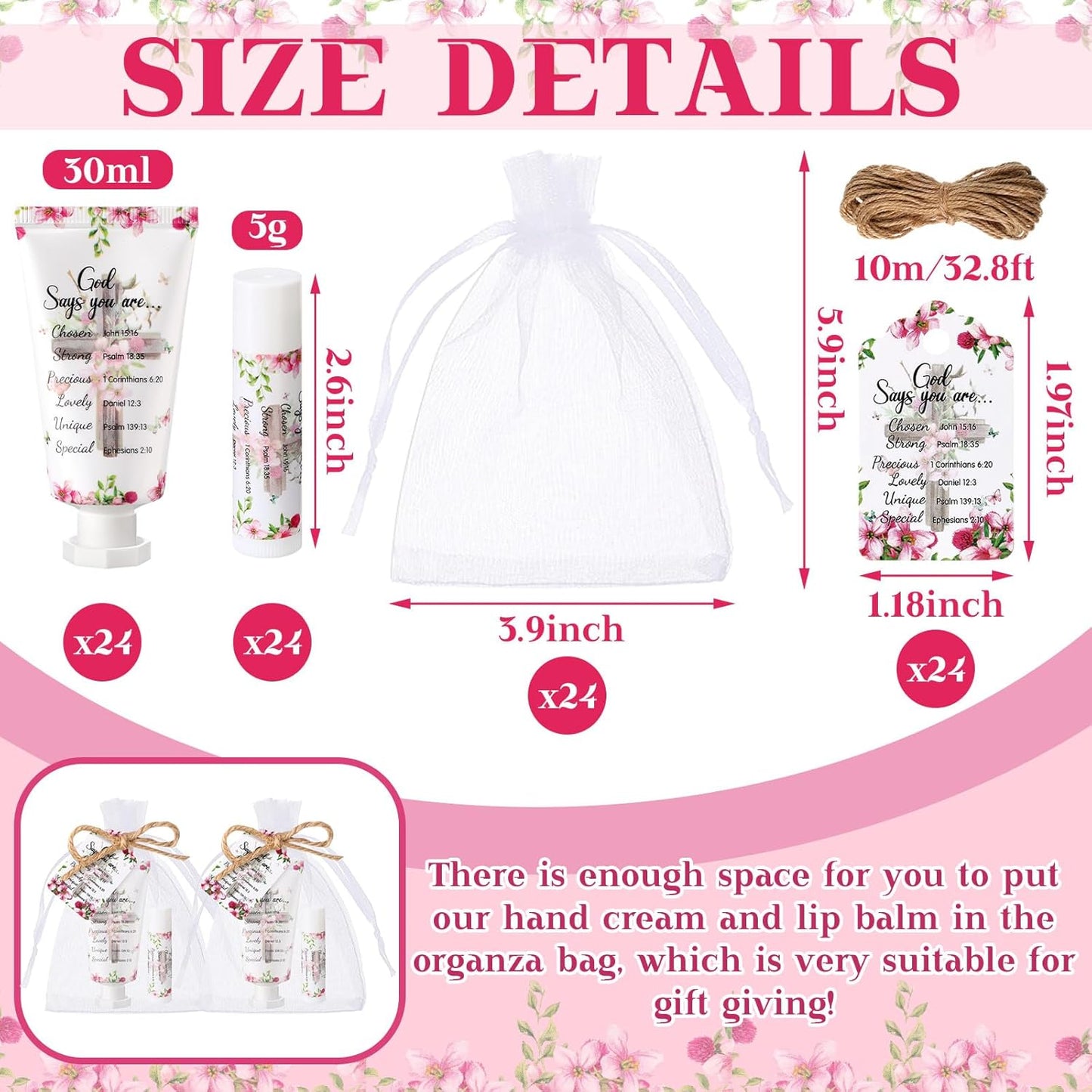 24 Sets Christian Hand Cream and Lip Balm Gift Set Christmas Christian Gift for Women Travel Size Hand Lotion Bible Verse Lip Balm Bulk for Baby Bridal Shower Mom Holiday Gift(Cute)