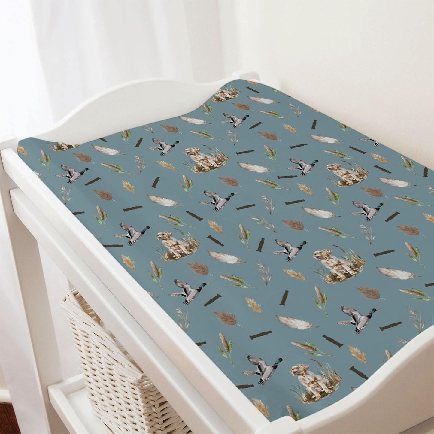 Wild Duck Hunting Hunter Baby Changing Pad Cover Sheets for Boy Girl 32''x16'' Mallard Duck Reeds Feathers Unisex Fitted Changing Table Sheets Wild Animal Soft Breathable Baby Change Table Mats