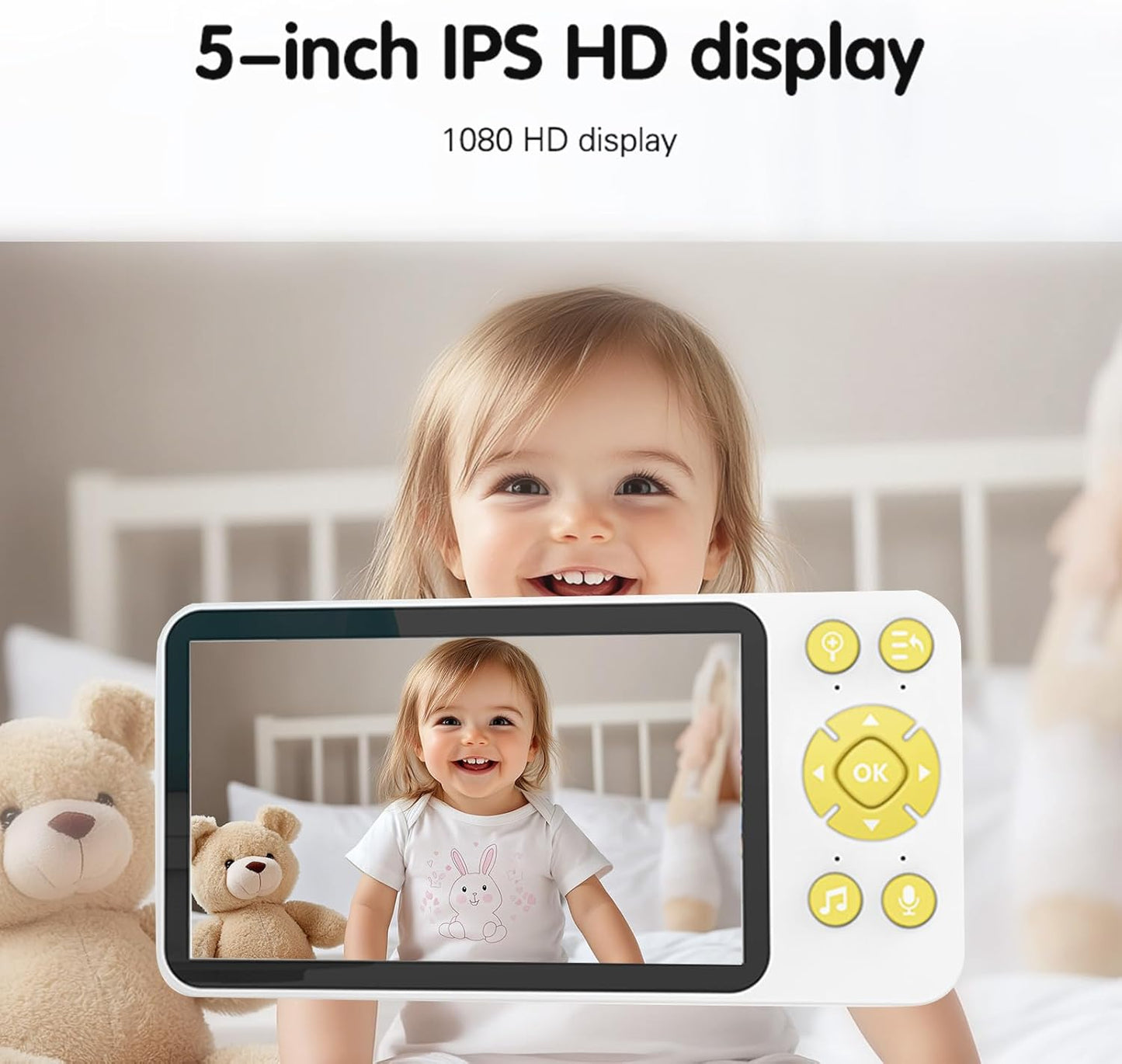 Baby Monitor Wifi Smartphone with App and Screen, 5" Video Baby Monitor with Camera and Audio, Long Range Night Vision, 2-Way Audio, Portable Cry Motion Detection for Home, Temper Humidity Sensor