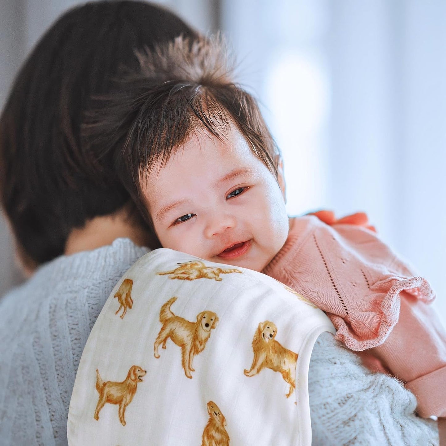 LifeTree Muslin Baby Burp Cloths - 2 Pack 70% Viscose from Bamboo and 30% Cotton Large 22'' by 10'' Absorbent Milk Spit Up Rags - Burping Cloths for Newborn, Girls Boys, GoldenRetriever & PoodleDog