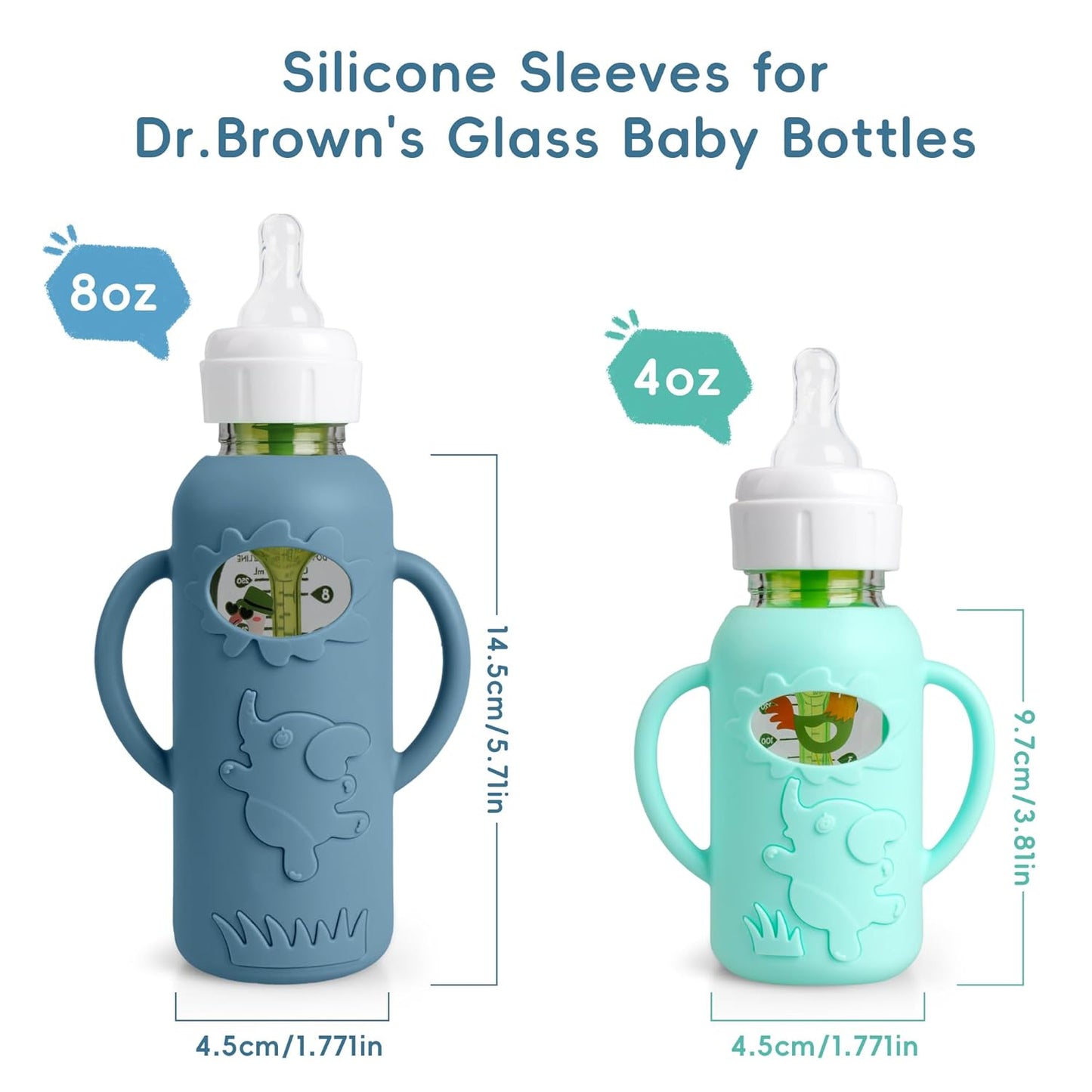 3-Pack Silicone Bottle Sleeve with Handles for Dr. Brown’s 4oz Narrow Glass Baby Bottles – BPA-Free, Heat-Resistant, Anti-Slip Grip, Easy to Clean, Multiple Colors (4oz,Green + Blue + Gray)