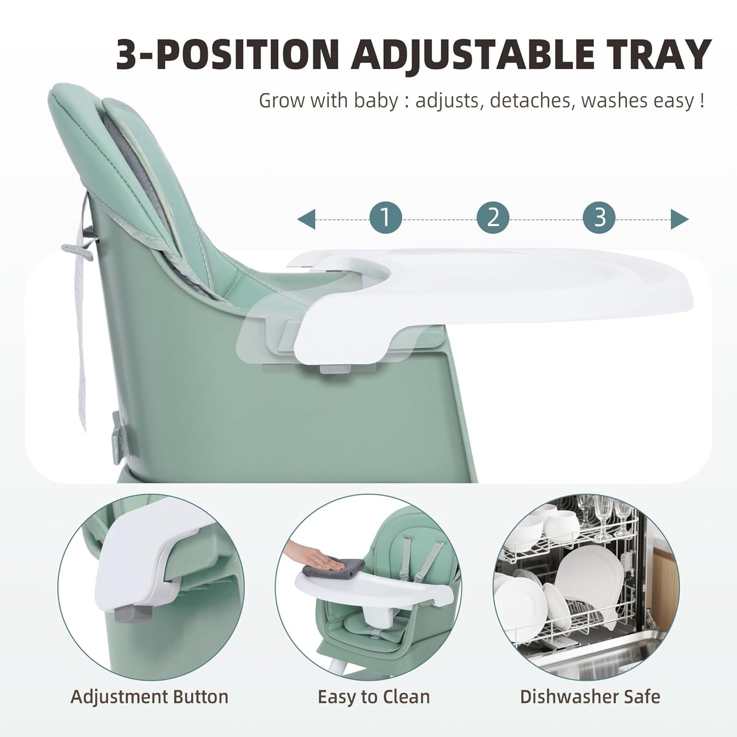 8 in 1 Baby Highchair, Convertible High Chair for Babies and Toddlers, Booster Seat w/5-Point Safety Belt, Toddler Building Block Table, Dishwasher Safe Tray, No Tool Install, Green