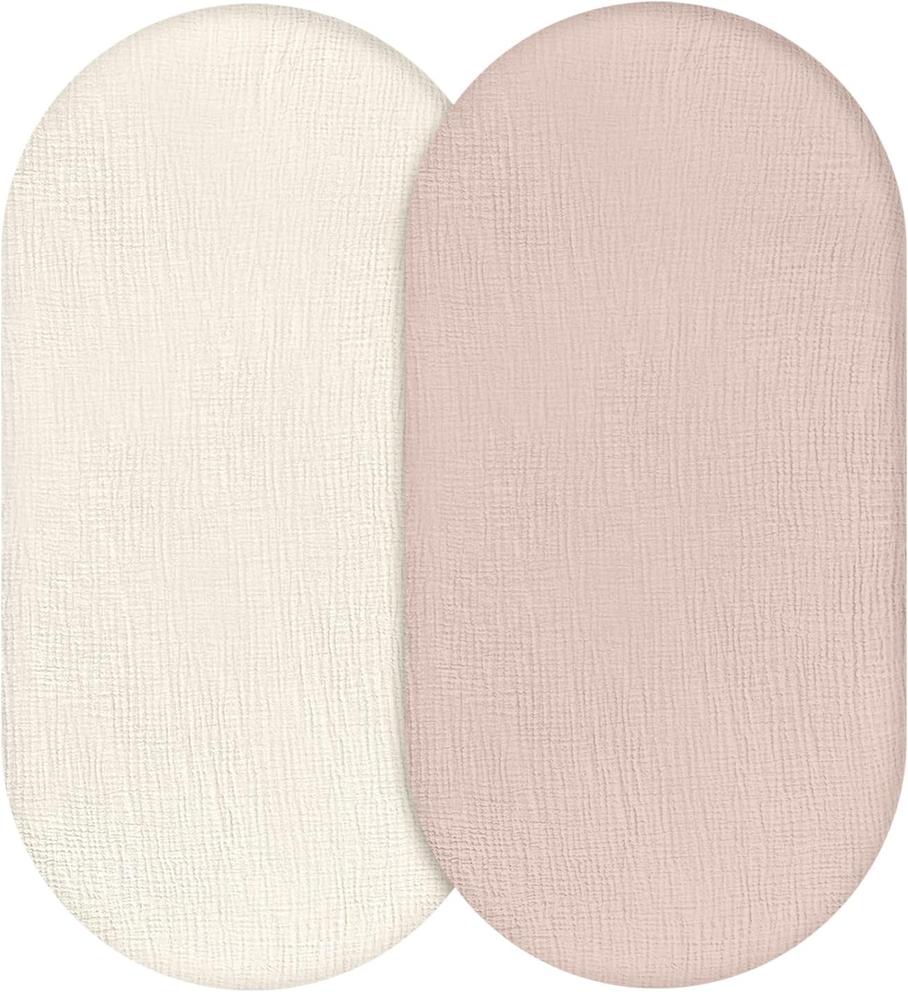 Muslin Bassinet Fitted Sheets, 2 Pack for Baby Boy and Girl, Soft Breathable Stretchy Baby Pad/Mattress Sheet Set, Universal Fit for Hourglass Oval and Rectangle Bassinet Mattress (Gentle Colors)
