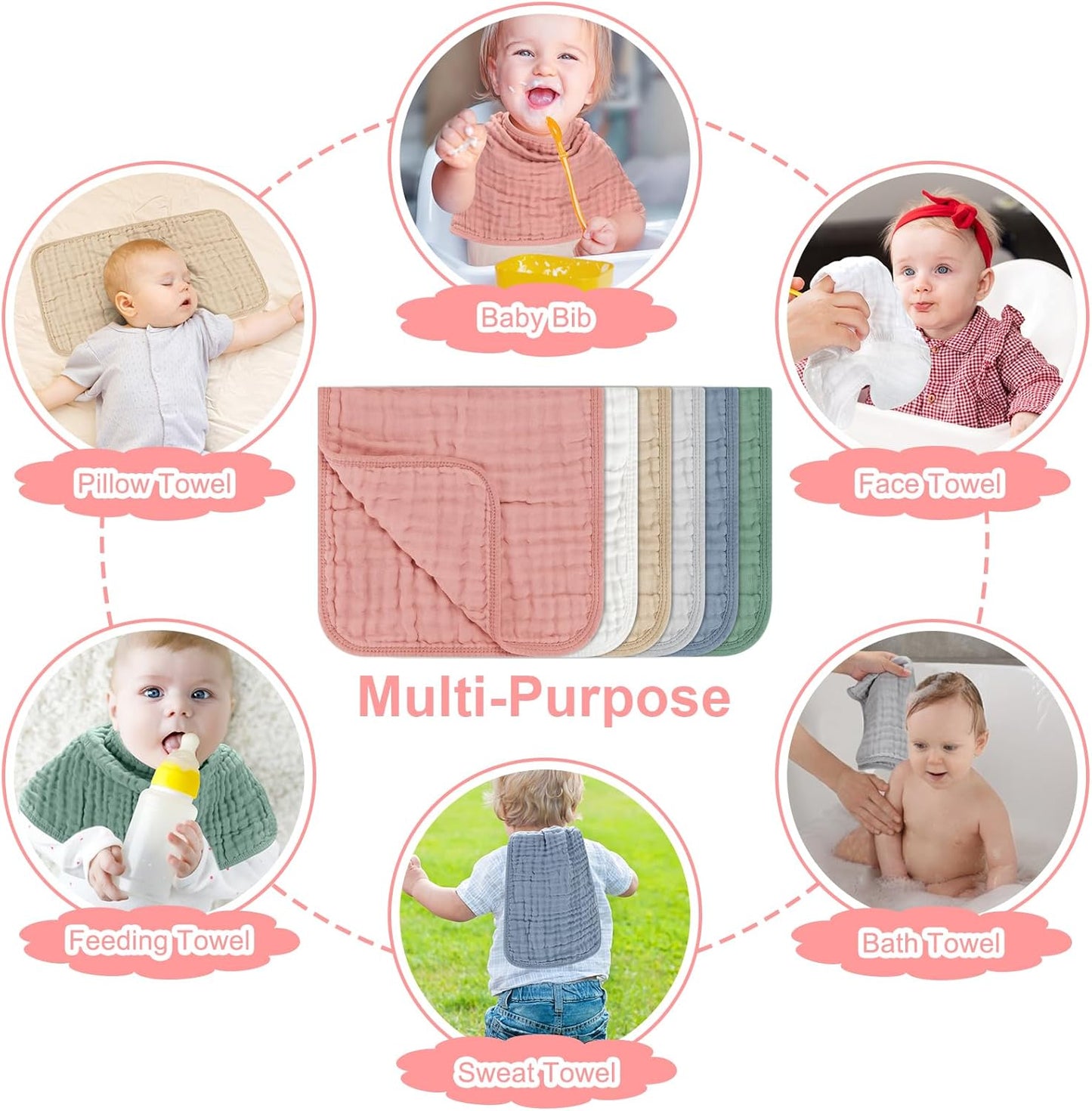 Accmor 6 Pack Muslin Burp Cloths 100% Cotton 20''x10'' Large Extra Soft and Absorbent Baby Burping Cloth for Boys Girls