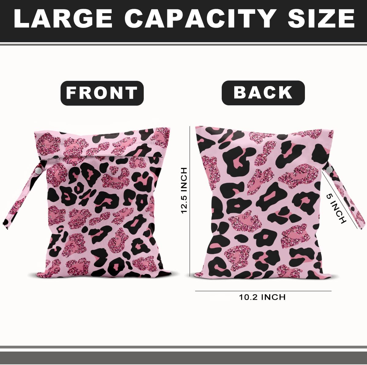 2Pcs Leopard Print Wet Bags, Wet Dry Bag Reusable Zipper Pouch for Swimsuit, Diapers, Travel, Pool, Beach, Dirty Yoga Gym Clothes, Toiletries, Waterproof Birthday Christmas Gifts