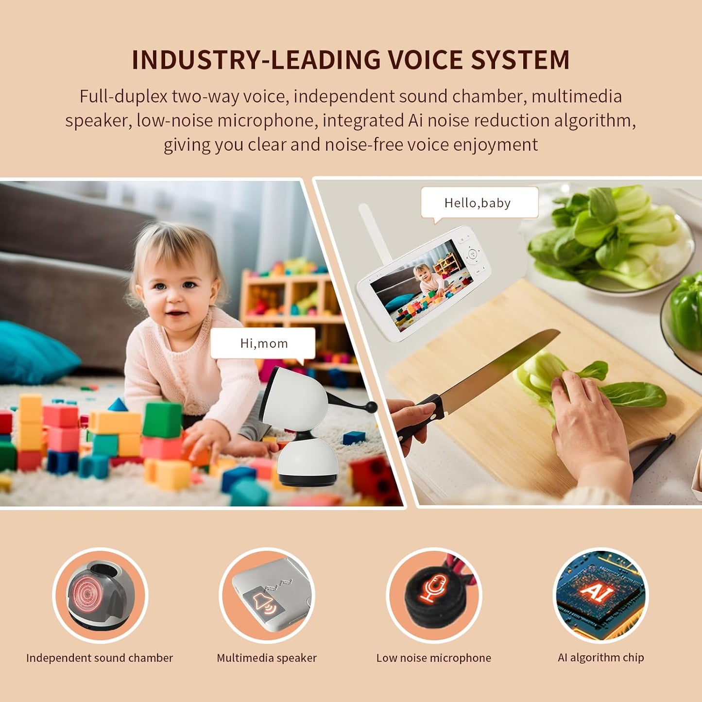 Smart Baby Monitor with 1080P Camera, Night Vision, 2-Way Audio & Cry Detection | WiFi/No WiFi, Temp Sensor, 1000ft Range, Rechargeable Parent Unit for Nursery