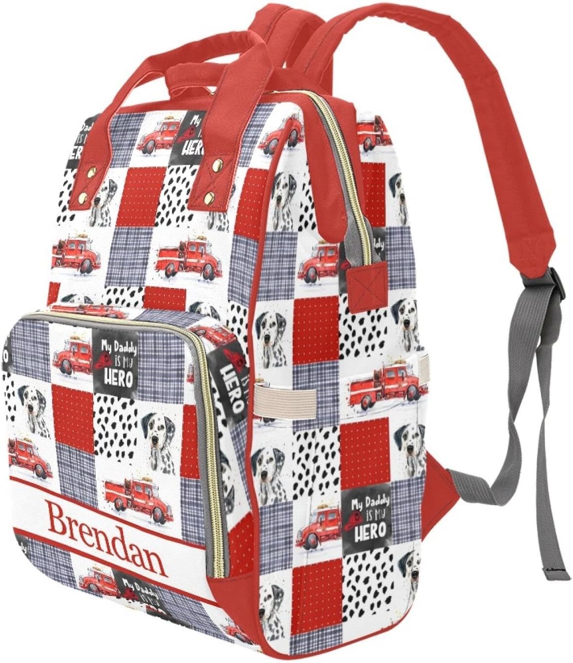 Fire Truck Personalized Diaper Bag with Custom Name – Custom Baby Tote Backpack for Mom, Unique Gift for New Parents, Baby Shower Essentials