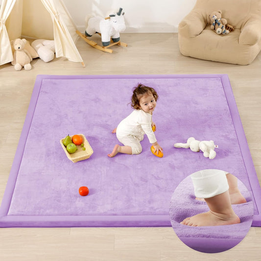 1.3" Thick Baby Play Mat for Floor Playpen, 71x79 Large Foam Tummy Time Mat, Padded Support Soft Plush Nursery Rug for Infant Kids Toddler Crawling Kick Activity (Lavender)