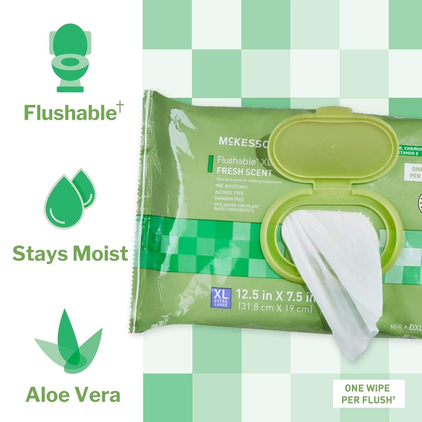 McKesson Flushable* Adult Wet Wipes XL – 576 Wipes (6 Pack of 96) – Aloe & Vitamin E, Plant-Based Cleansing Wipes, Scented, Extra Large