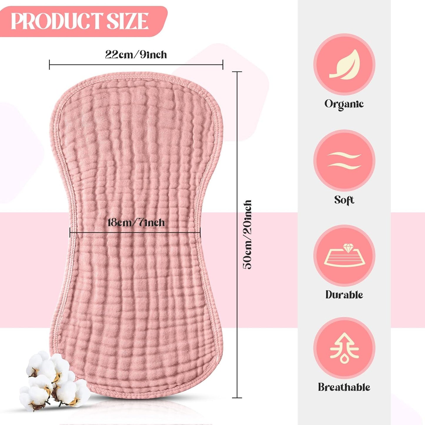 Frienda 8 Pieces Muslin Burp Cloths for Baby Cotton Burp Cloth 10 x 20 Inches Multi Colors Muslin Washcloths Diapers 4 Absorbent Layers Newborn Face Towels for Baby Boy Girl Unisex (Pink Purple Color)