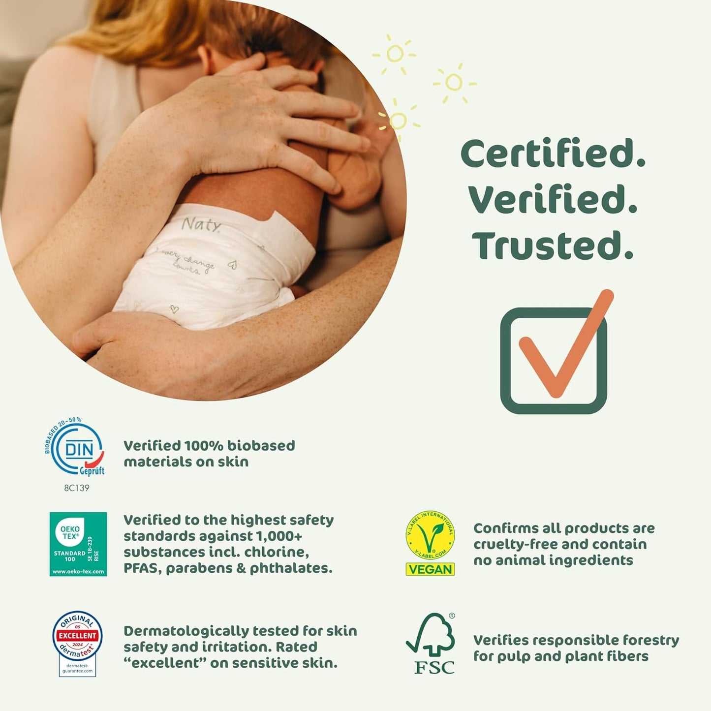 Naty BioEmbrace Baby Newborn Diapers Size 1 (4–11 lbs) | 100% Biobased on Skin | Plant-Based Softness | Dermatologically Tested, Super Absorbent | 100 Count