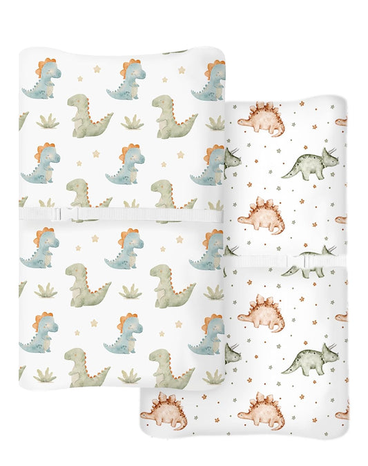 Changing Pad Cover for Baby Boys Girls 2 Pack, Fits Standard 32”×16” Changing Table Pads, Silky Breathable Stretch Knit, Machine Washable (Tiny Dinos)