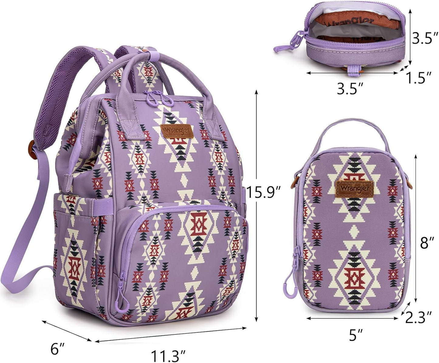 Montana West Wrangler Callie Diaper Bag Backpack with Pacifier Case, Crossbody Bottle Bag and Stroller Straps Western Pattern Multifunction Baby Travel Bag Set WG2215-9110LV