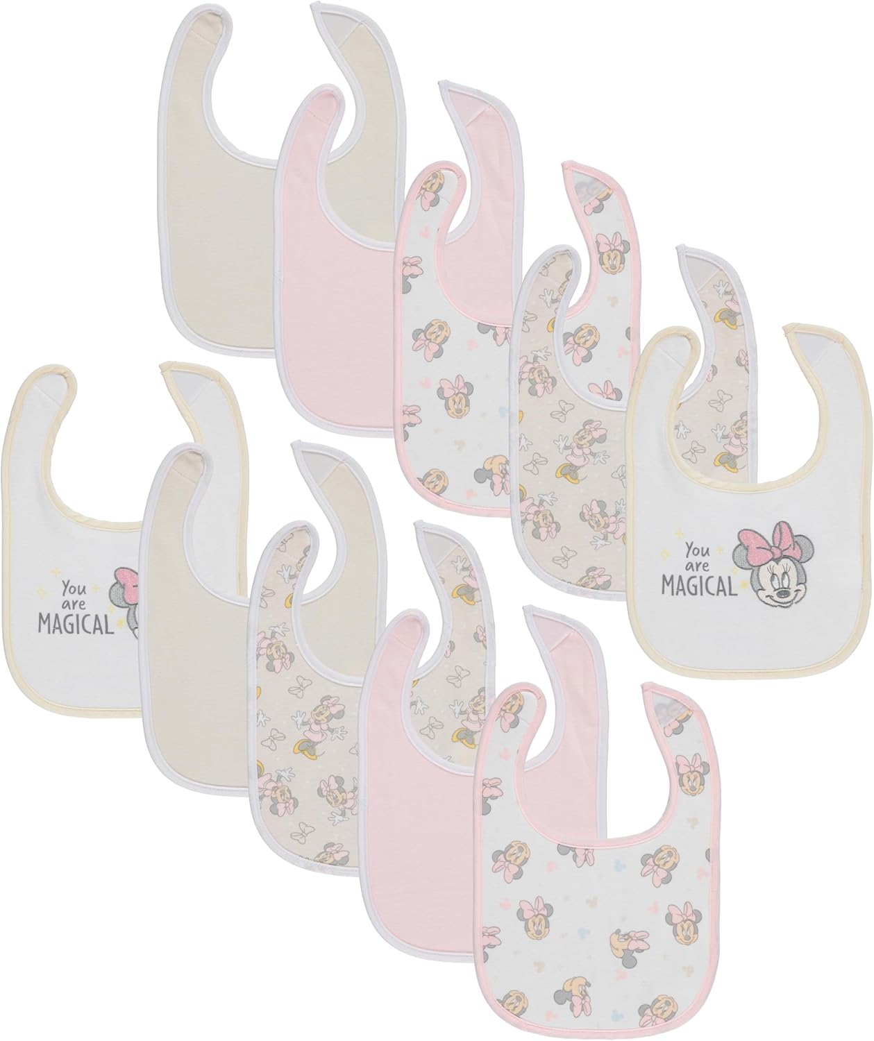 Disney 10-Pack Mickey Mouse Baby Bibs – Ten Soft, Absorbent, and Adjustable Cotton Bibs for Mess Free Meals