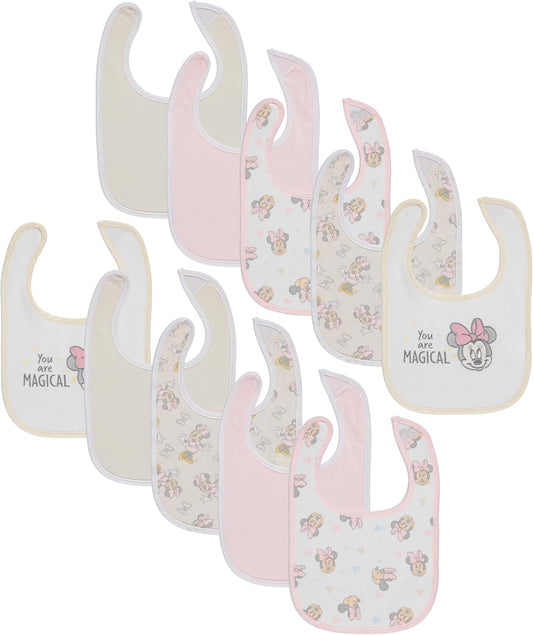 Disney 10-Pack Mickey Mouse Baby Bibs – Ten Soft, Absorbent, and Adjustable Cotton Bibs for Mess Free Meals