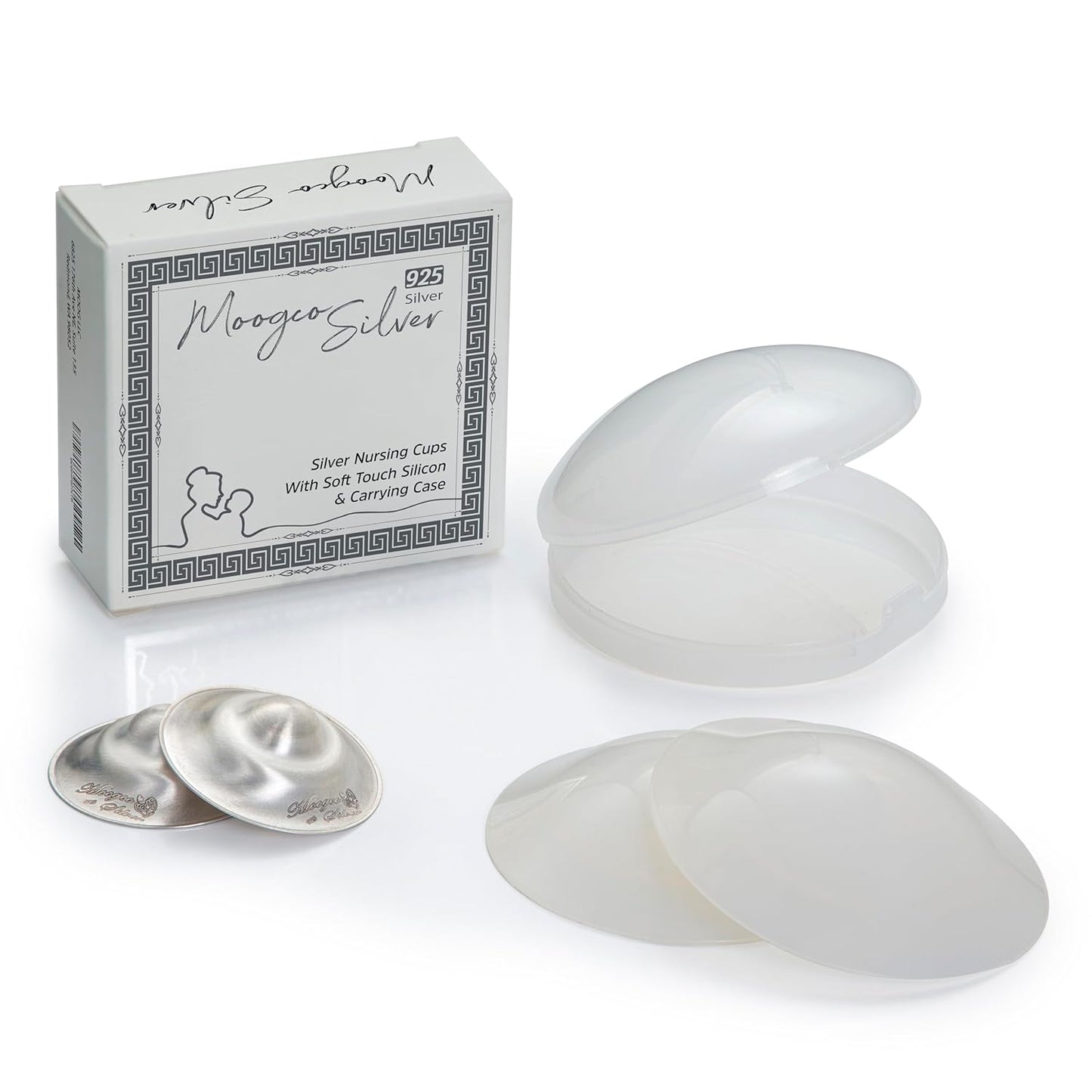 The Original Silver Nursing Cups with Silicone Pads - Nipple Shields for Nursing Newborn - Newborn Essentials Must Haves-Nipple Covers Breastfeeding-925 Silver