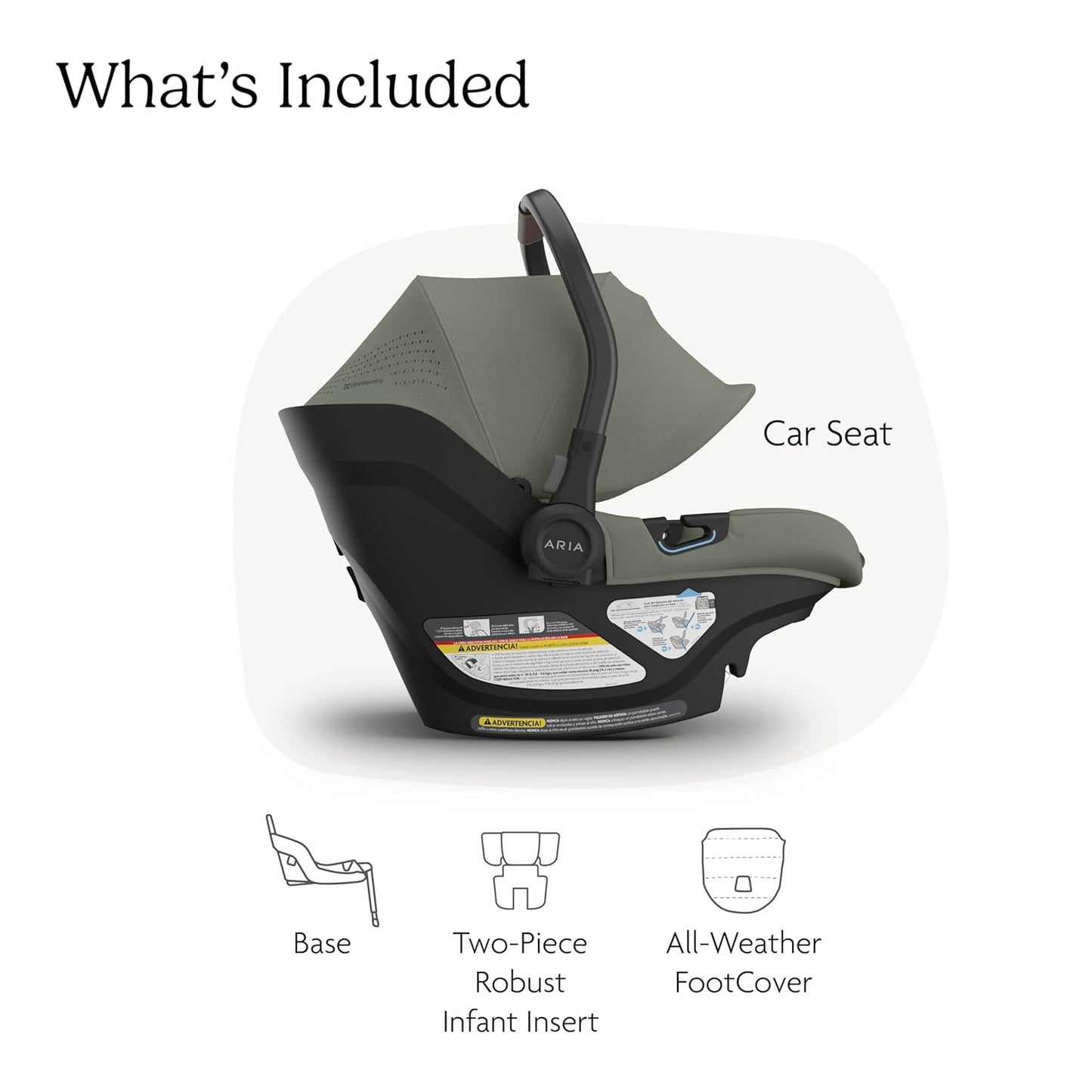 UPPAbaby Aria V2 Lightweight Infant Car Seat - Just Under 6 lbs - Base with Load Leg + Infant Insert + All-Weather FootCover Included - Direct Stroller Attachment - Evelyn (Green Meadow)