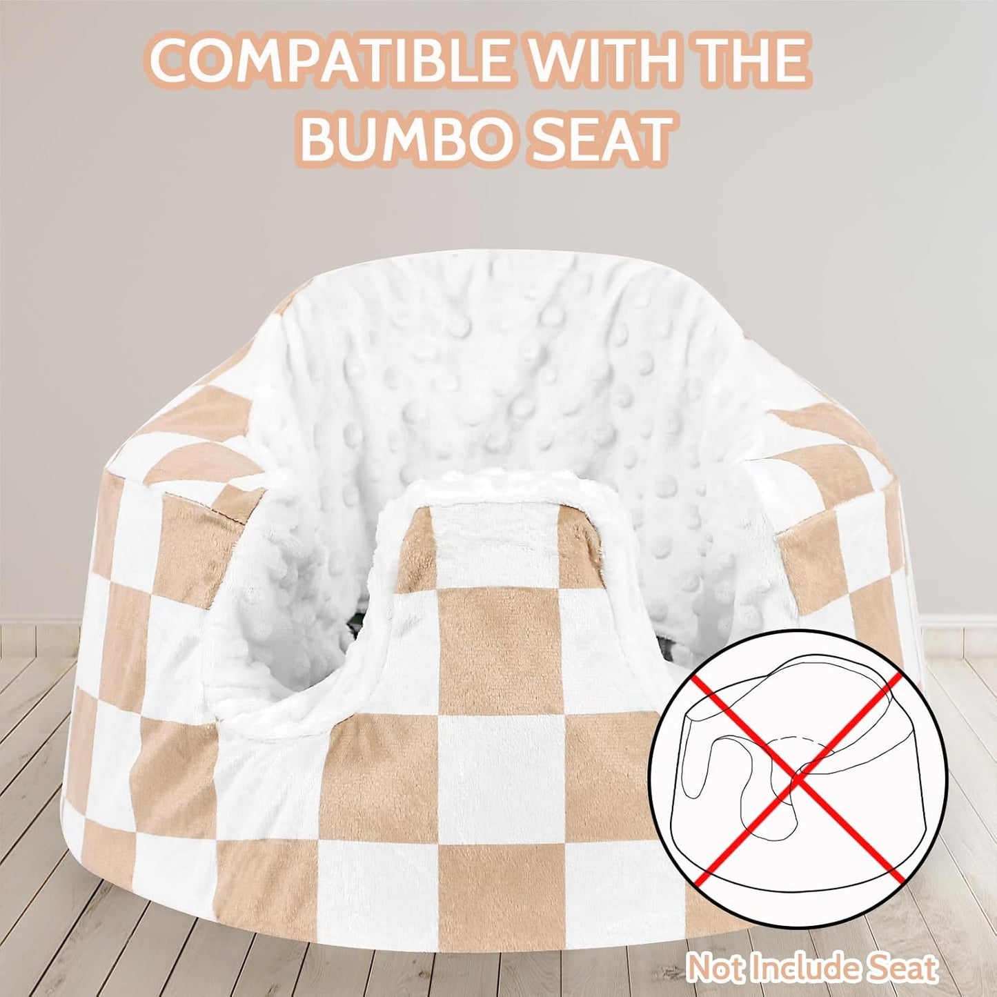 DILIMI Minky Seat Cover Compatible with Bumbo Seat, Removable Ultra Soft Comfortable Warm Seat Slipcover for Baby Girl and Boy, Brown Checkered