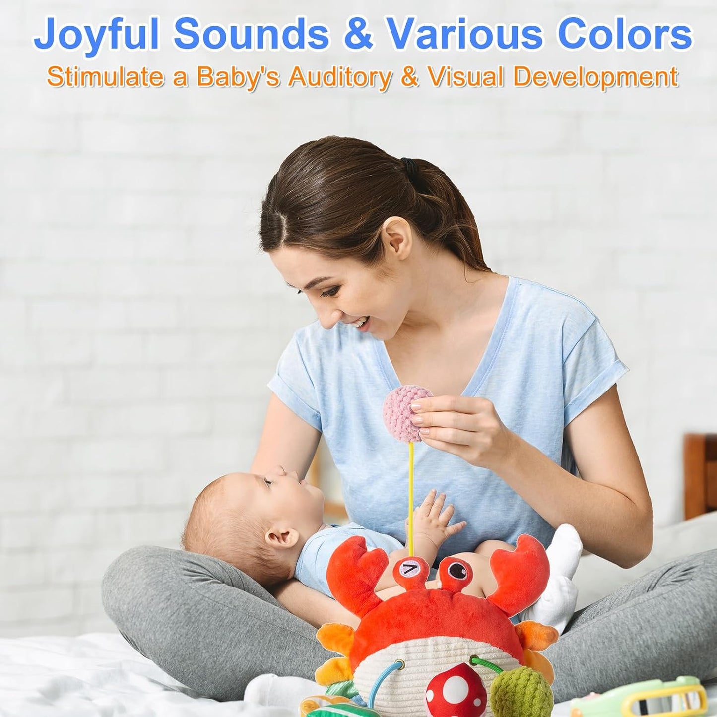 Car Seat Toy for Babies 0-6 Months, Stroller Toy with a Convenient clip, Carseat Toys Hanging Baby Accessories,Built-In Bell, Rattle,Squeaky,Mirror for infant,Babies Gift 0-3-6-12 months Boy Girl
