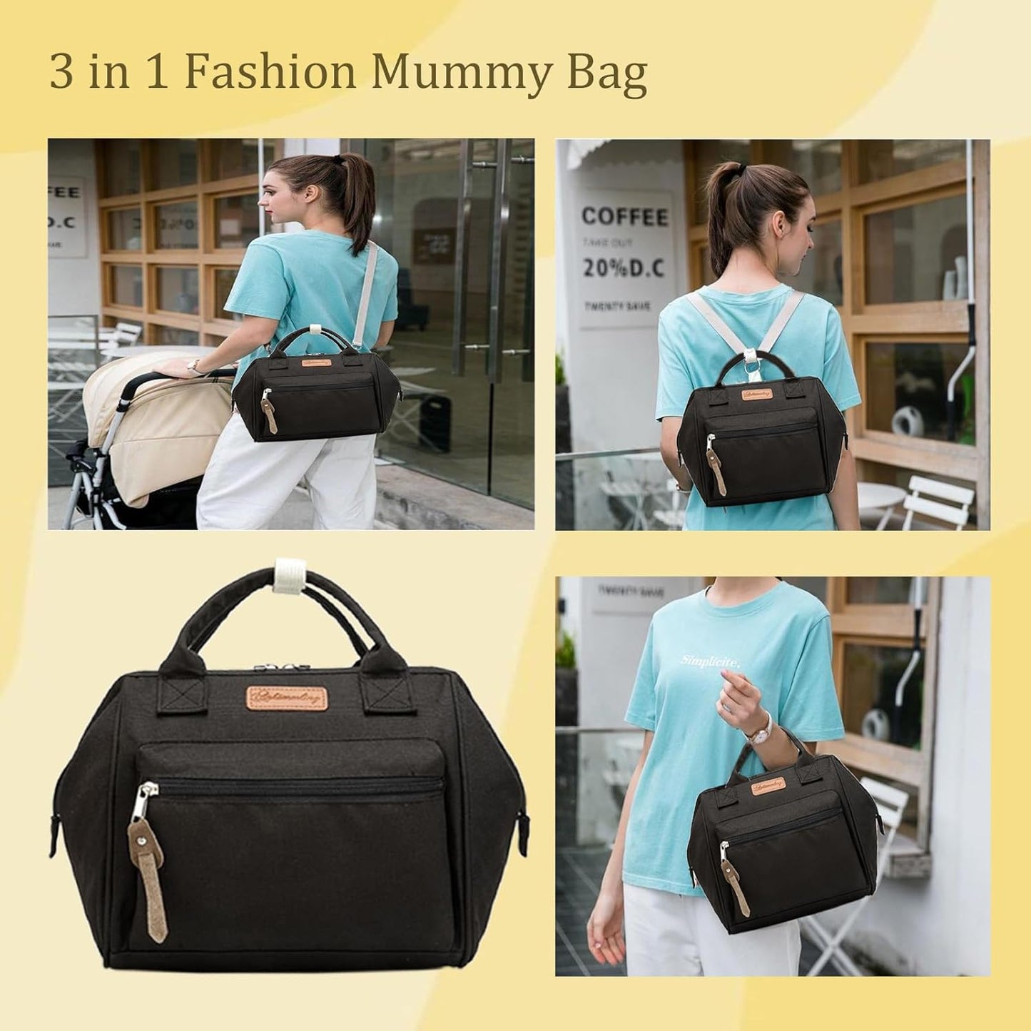 Small Diaper Bag-Mini Diaper Bag Backpack Crossbody Baby Diaper Tote Bag with Insulated Pocket(Black)