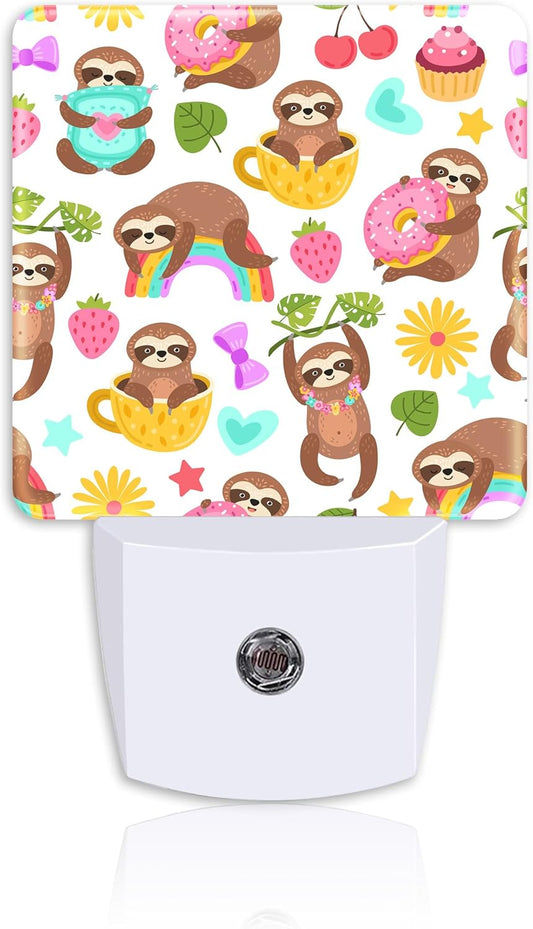 Cute Sloths Eat Dancing or Dream Night Light for Kids Girls Boys,LED Night Light Plug into Wall with Dusk to Dawn Sensor for Room Decor,Hallway,Kitchen,Bathroom,Nursery,Stairs