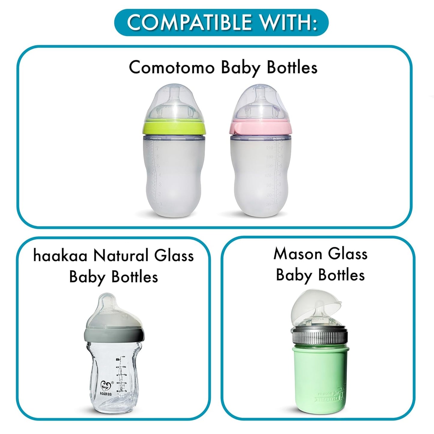 Straw Top Nipples for Comotomo Baby Bottles and Mason Glass and haakaa Natural Glass Baby Bottles, 4-Pack, Food Grade Silicone, Soft Spout, BPA-Free, Spill-Proof, Convert to Straw Cup, 4+ Months
