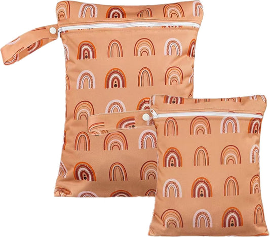 2 Sizes Wet Bags, Waterproof Storage Bag for Baby Diapers and Pump Parts, Reusable Diaper Bag with Zippered Pockets and Handle, Travel Bags, Beach, Pool, Gym Bag for Swimsuits & Wet Clothes, Set of 2