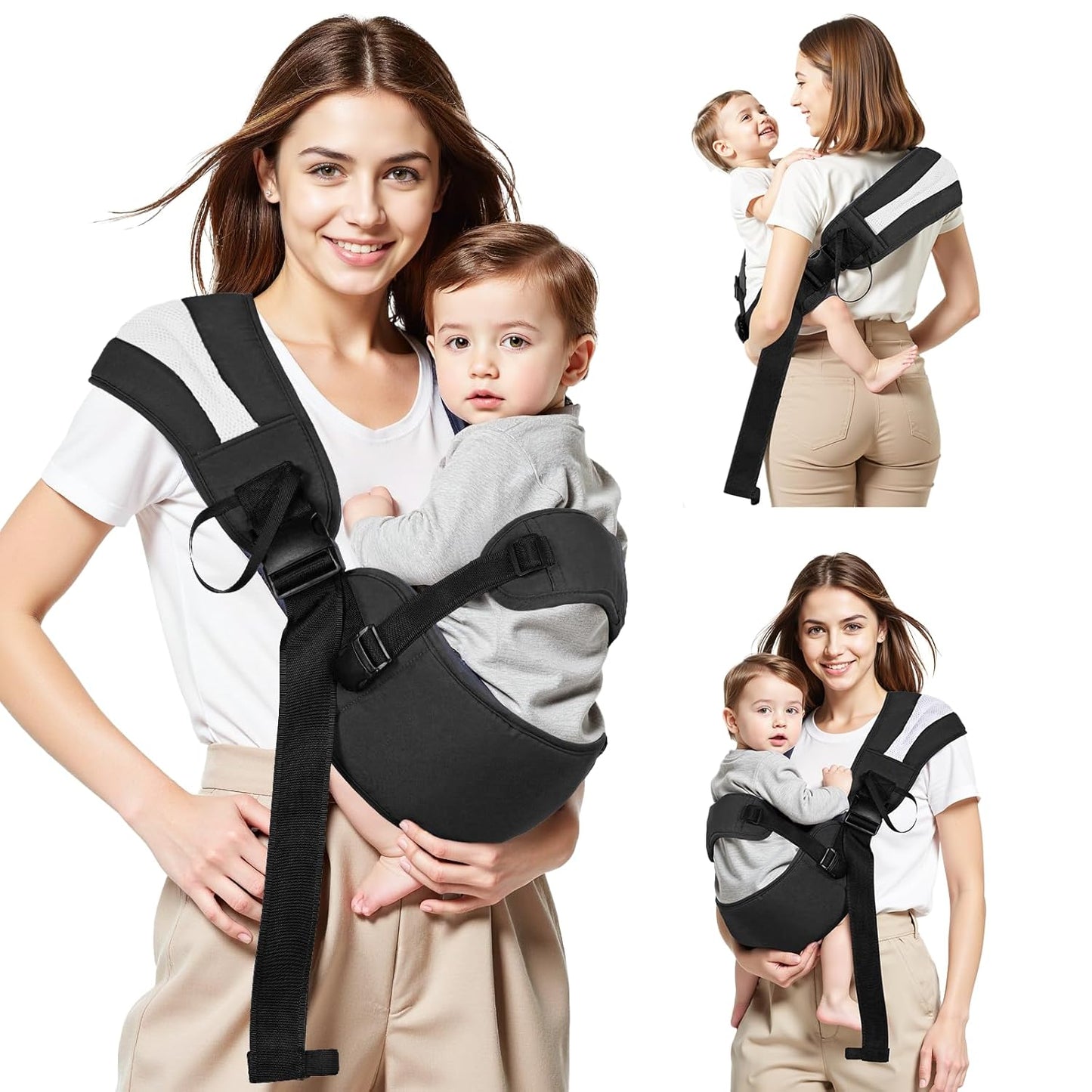 Toddler Carrier Sling for Newborn to Toddler, Ring Sling Baby Carrier 15–55 lbs with Breathable & Anti-Slip Seat Cushion for Comfort, Lightweight Travel-Friendly (Black)