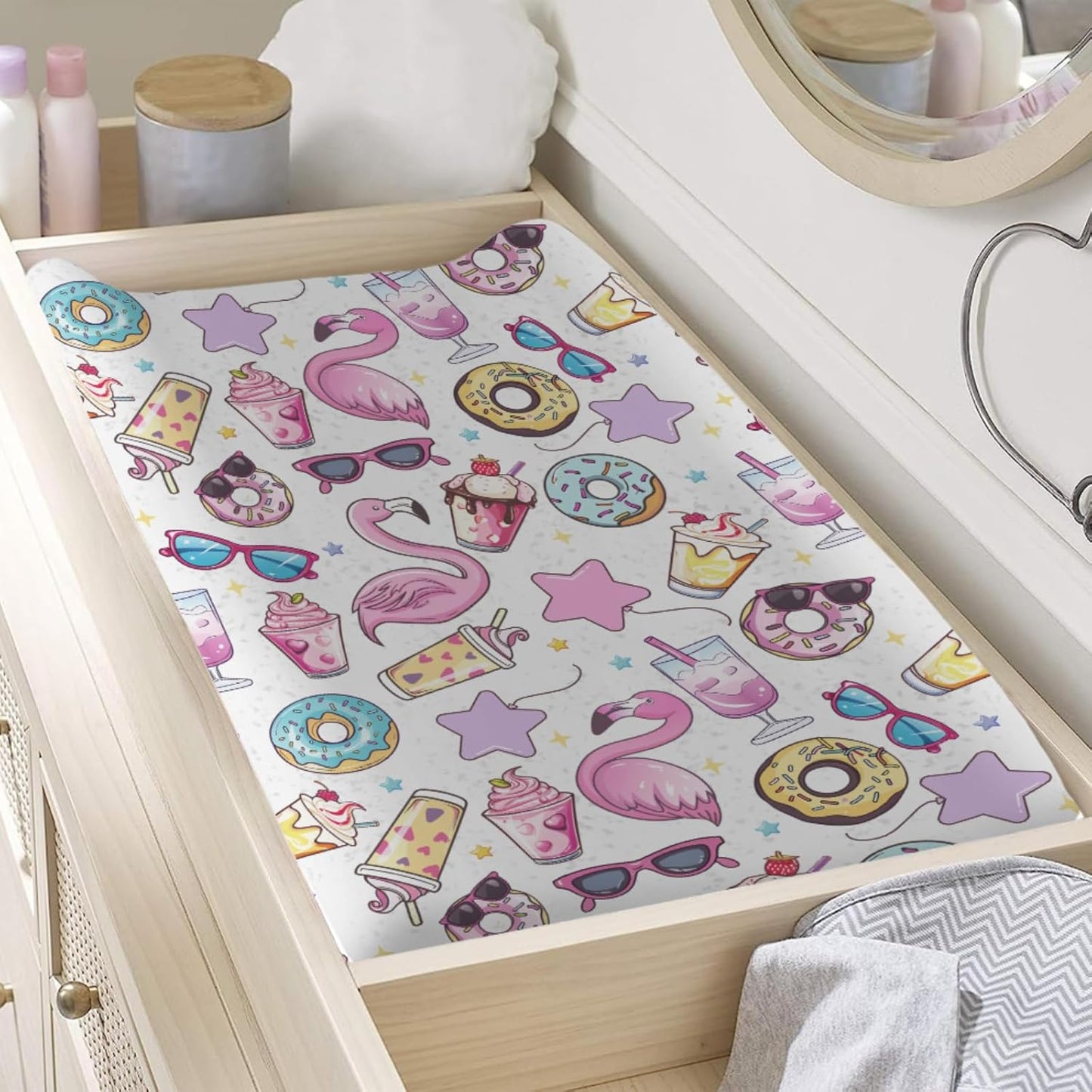 Boho Surfing Summer Beach Changing Pad Covers for Boy Girl 32''x16'' Coconut Tree Surfboard Bus Tropical Floral Leaves Wave Fitted Change Table Pad Mats Soft Cradle & Bassinet Sheets (Pink, one Size)