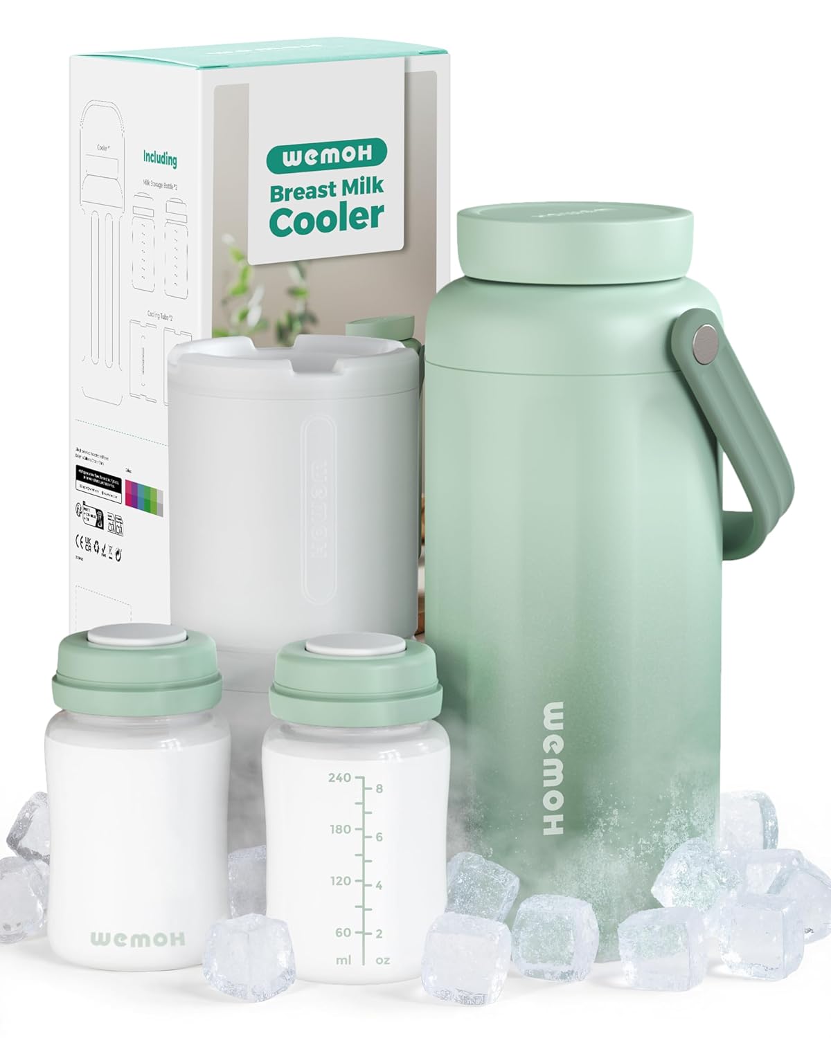 Breast Milk Cooler Bottle-24H Double-Layer Cooling, TSA Approved, 2 Leakproof Bottles & Ice Packs, (Non-Toxic BPA) for Travel, Work, Night Pumping, Gift for New Moms (Green)