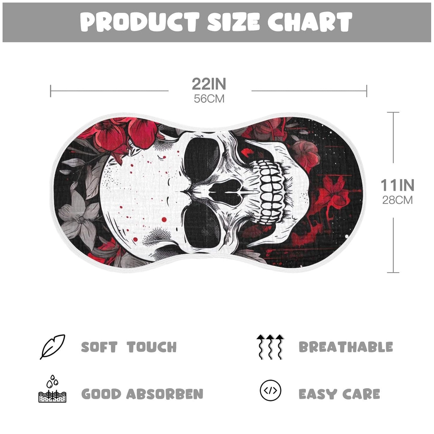Flower Halloween Sugar Skull Muslin Baby Burp Cloths, Large Absorbent Cotton Muslin Burp Cloths Set of 1, Washcloths, Face Towel, Bibs for Newborn Boys Girls, 11 x22 Inch