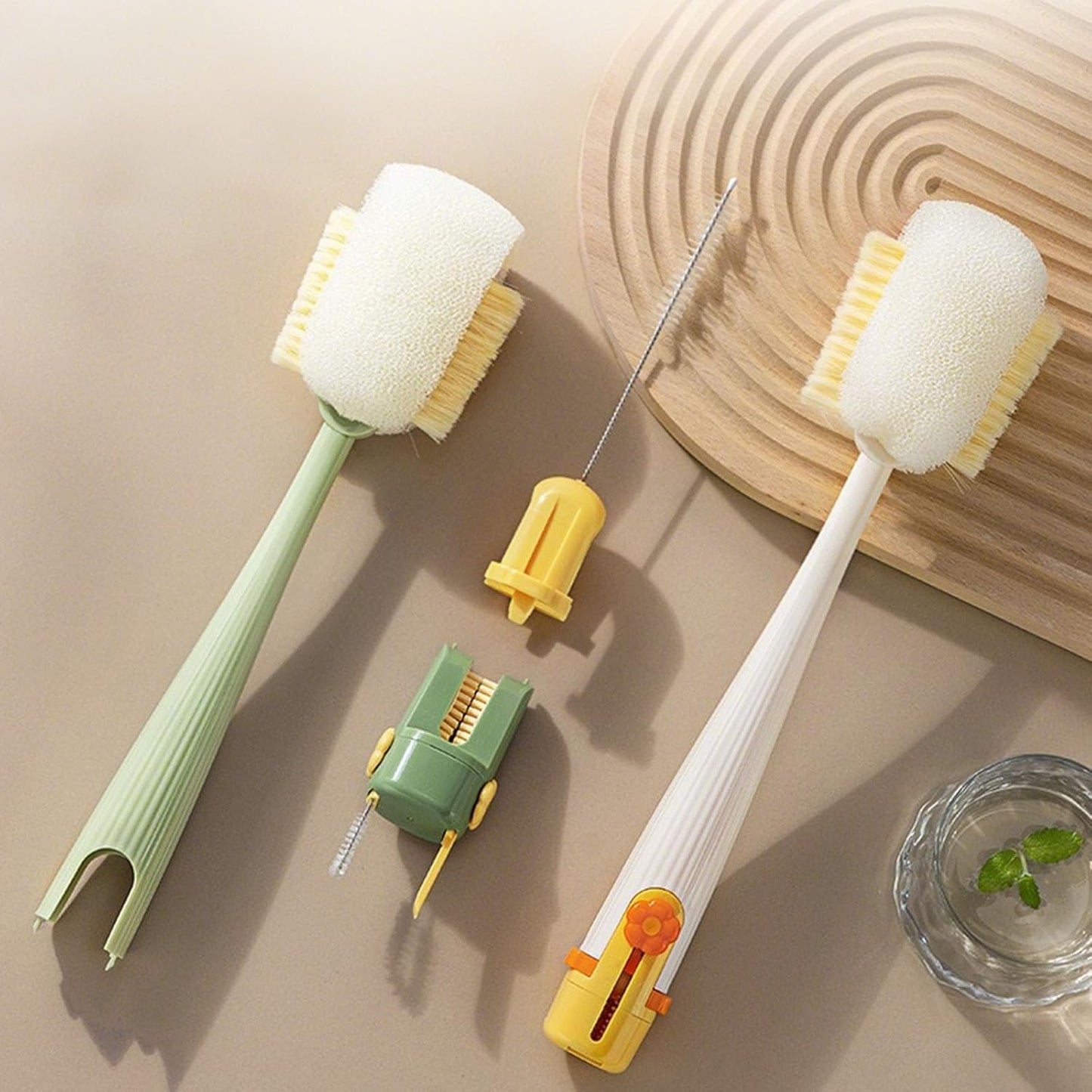 5 in 1 Bottle Cleaning Brush Set, 5‑in‑1 Multifunctional Bottle Cleaning Brush Set, Straw, Lid, Gap & Cup Brushes for Travel and Home Use (Yellow)