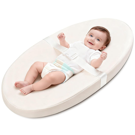 Baby Diaper Changing Pad, Wipeable Baby Changing Pad for Dresser, Contoured Waterproof Changing Pad with PU Cover, Non-Slip Safety Belt & Bottom, Portable, Lightweight