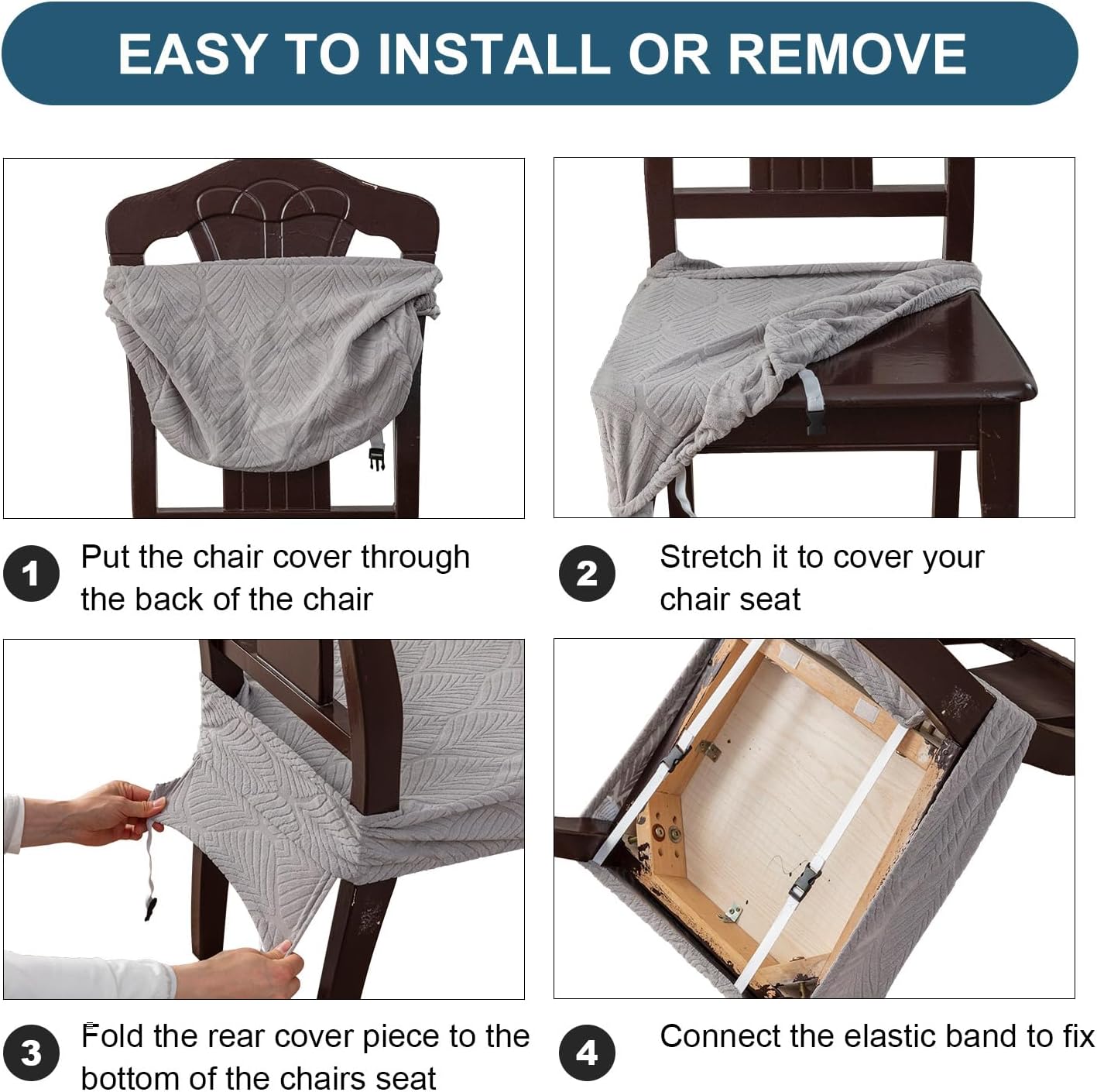 Waterproof Stretch Seat Covers,Dining Room Chair for 4 Set Removable Washable Chair Slipcover Protectors,Rear Covers,Light Grey