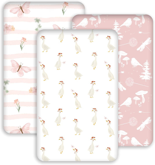 Bedside Sleeper Bassinet Fitted Sheets 20 x 33, 3 Pack Baby Delight Beside Me Dreamer,Babybond,Jimglo,koola,cowiewie,fodoss, Dream On Me Baby Square Bassinet, Pink Animal
