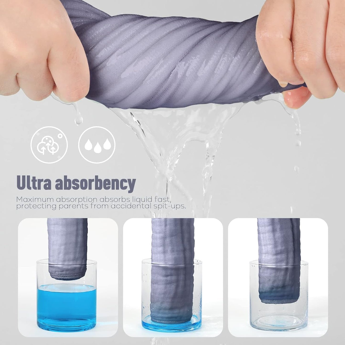 Yoofoss Muslin Burp Cloths for Baby 10 Pack 100% Organic Cotton Baby Washcloths for Boys Girls Large 20''X10'' Super Soft and Absorbent Fog Blue