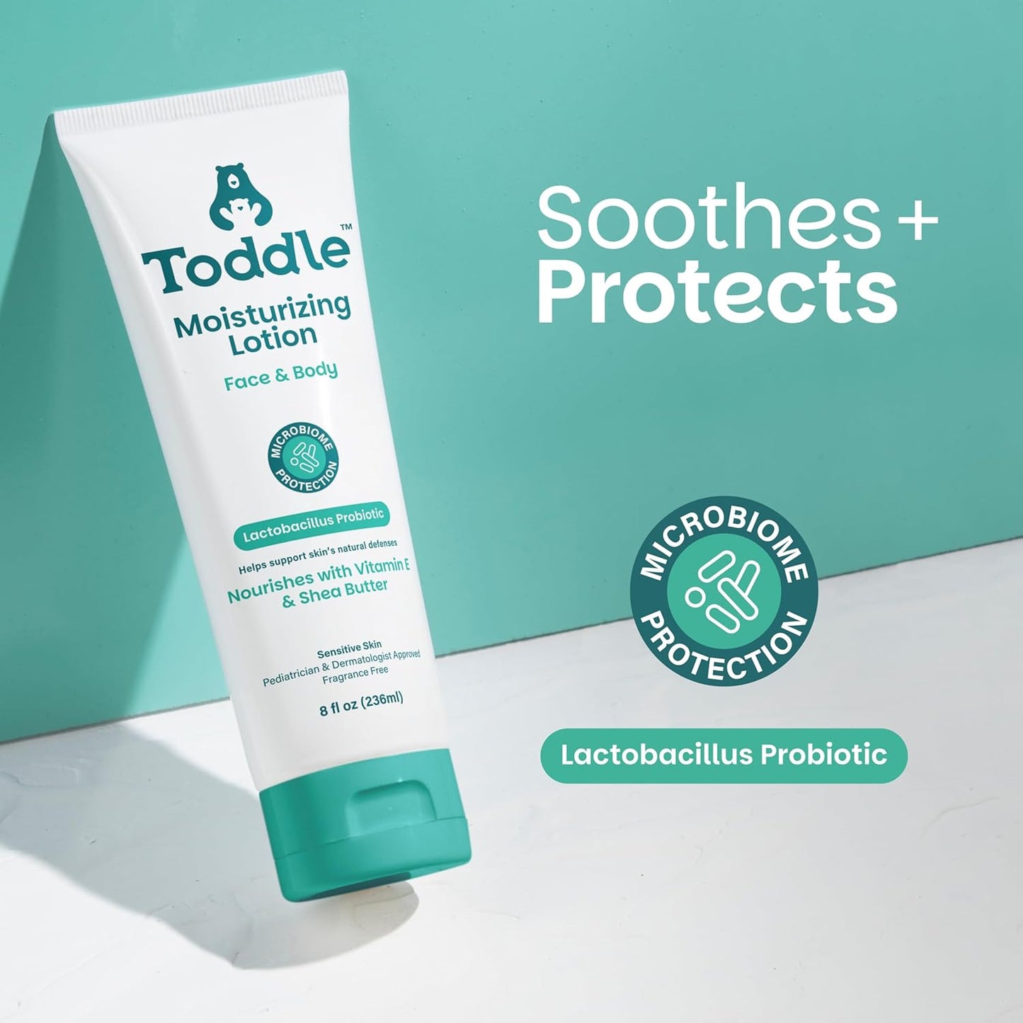 Probiotic Moisturizing Lotion for Face & Body, Eczema & Dry Skin Relief, Fragrance-Free with Vitamin E, Shea Butter for Sensitive Baby & Kids Skin, Pediatrician-Approved, Travel Size 1.7oz