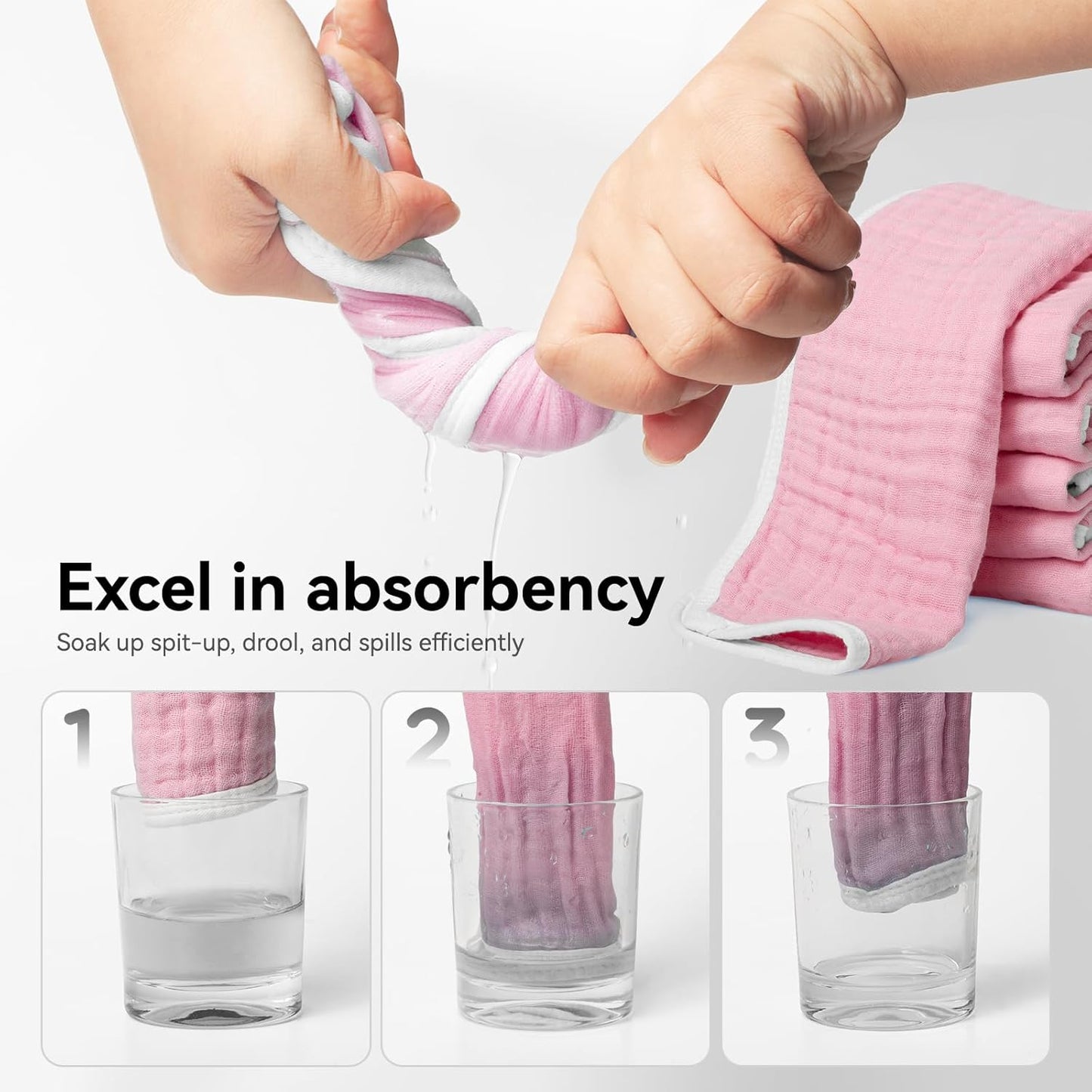 Synrroe Burp Cloths Large, Muslin Burp Cloths for Baby Girls and Boys, Pack of 4 Extra Absorbent and Soft Muslin, 6 Layers 20 by 10 Inches 100% Cotton (Pink-White 4 Pack)