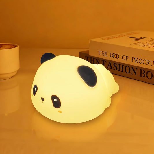 Night Light for Kids, Rechargeable Dimmable Silicone LED Nightlight with 7 Colors, Baby Nursery Night Lamp, Touch Squishy Lamp, Cute Gifts for Girls, Boys, Toddler Room Decor, Lying Panda