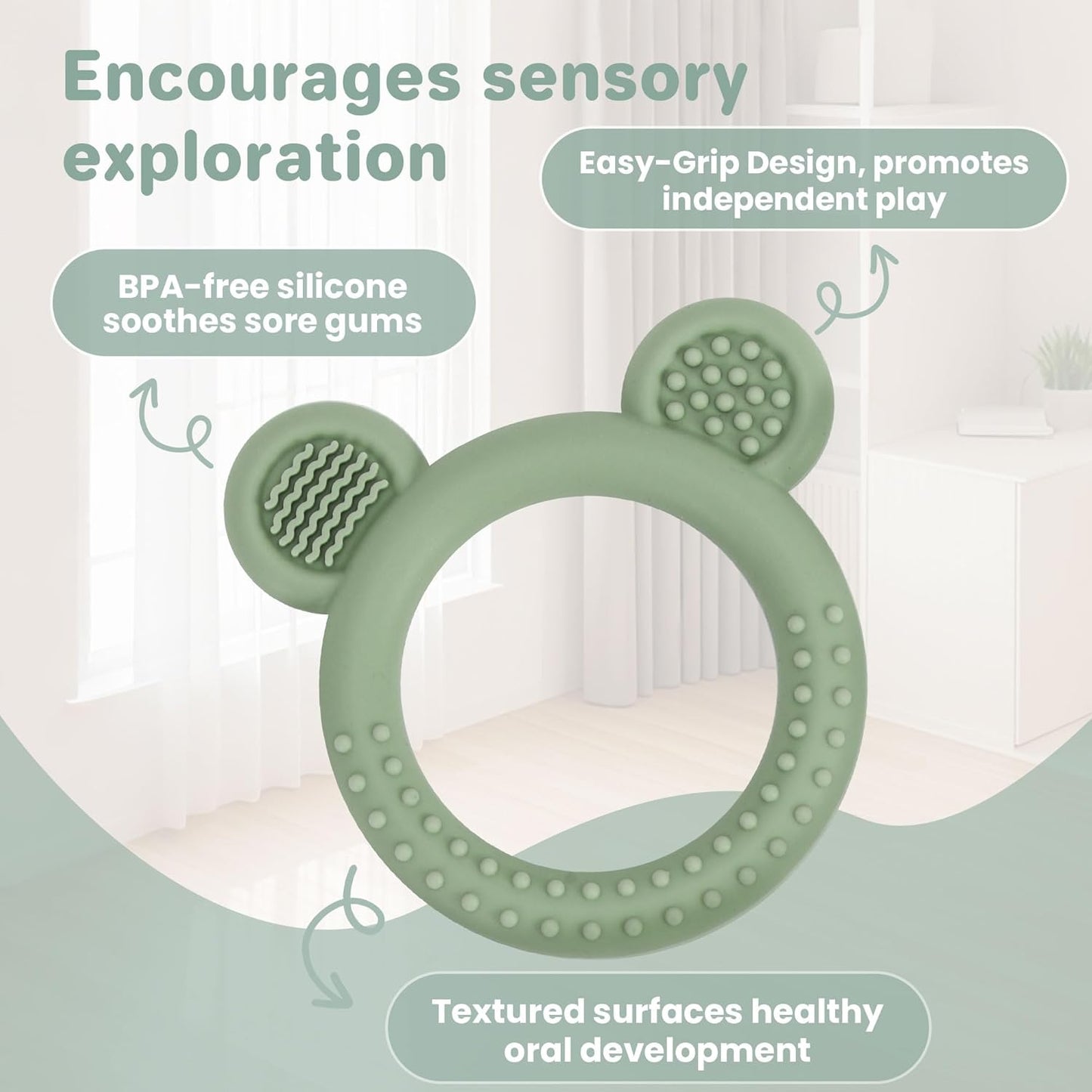 Baby Teething Toys Set of 3, Teethers for Babies 3-6 6-12 Months, BPA Free Soft and Textured Bear Teething Rings Silicone Teething Relief Soothing Sore Gums Baby Chew Toys