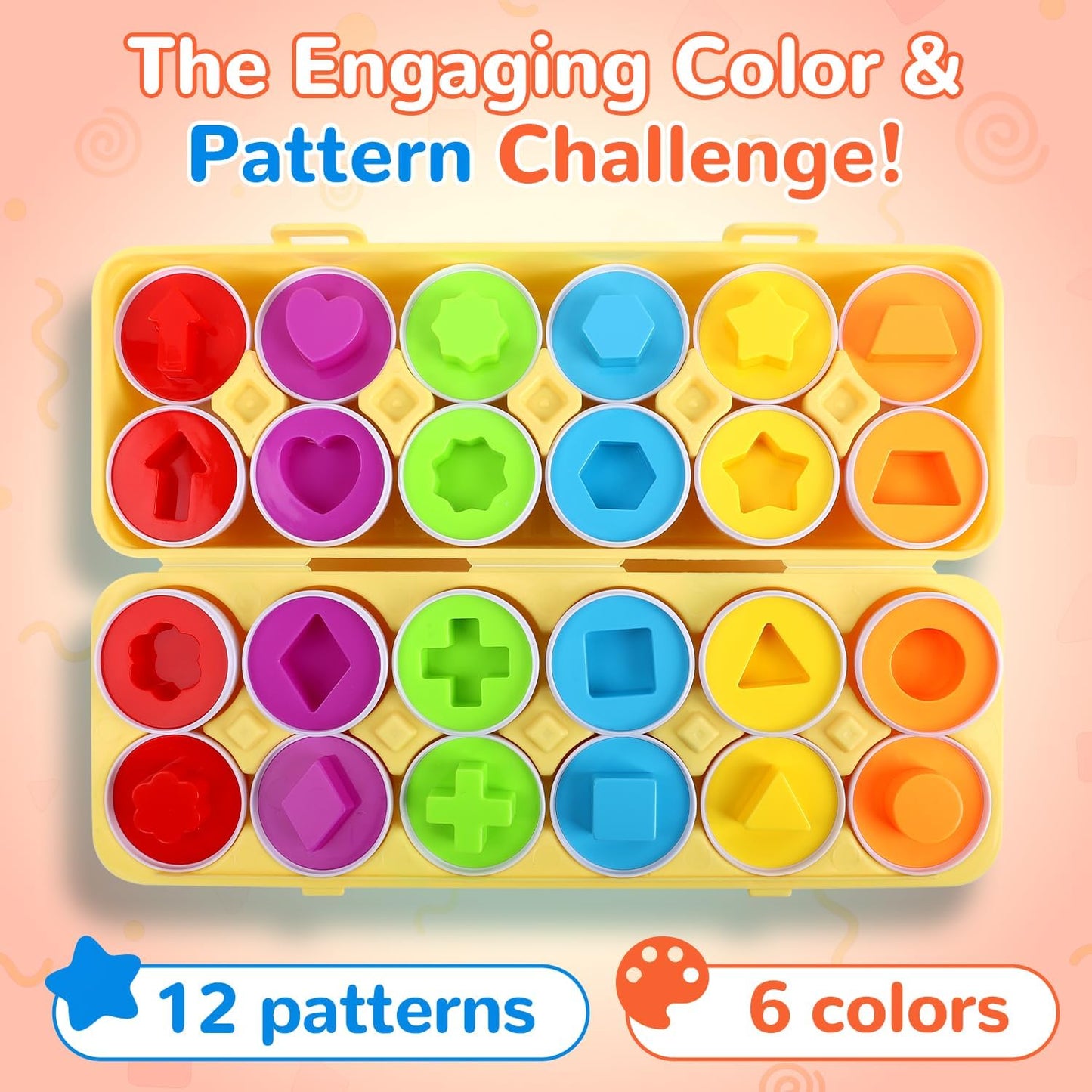 USATDD Matching Eggs for Toddlers Montessori Color & Shape Recognition Toy, Fine Motor Skills Shape Sorter Puzzle, Educational Montessori for Kids,12pcs Eggs Toy