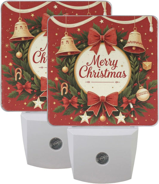 Aslsiy Night Light for Kids Merry Christmas Garland Bell (3) Plug in Wall Lamp LED Dusk to Dawn Sensor Energy Saving Nightlight for Boys Girls Men Women
