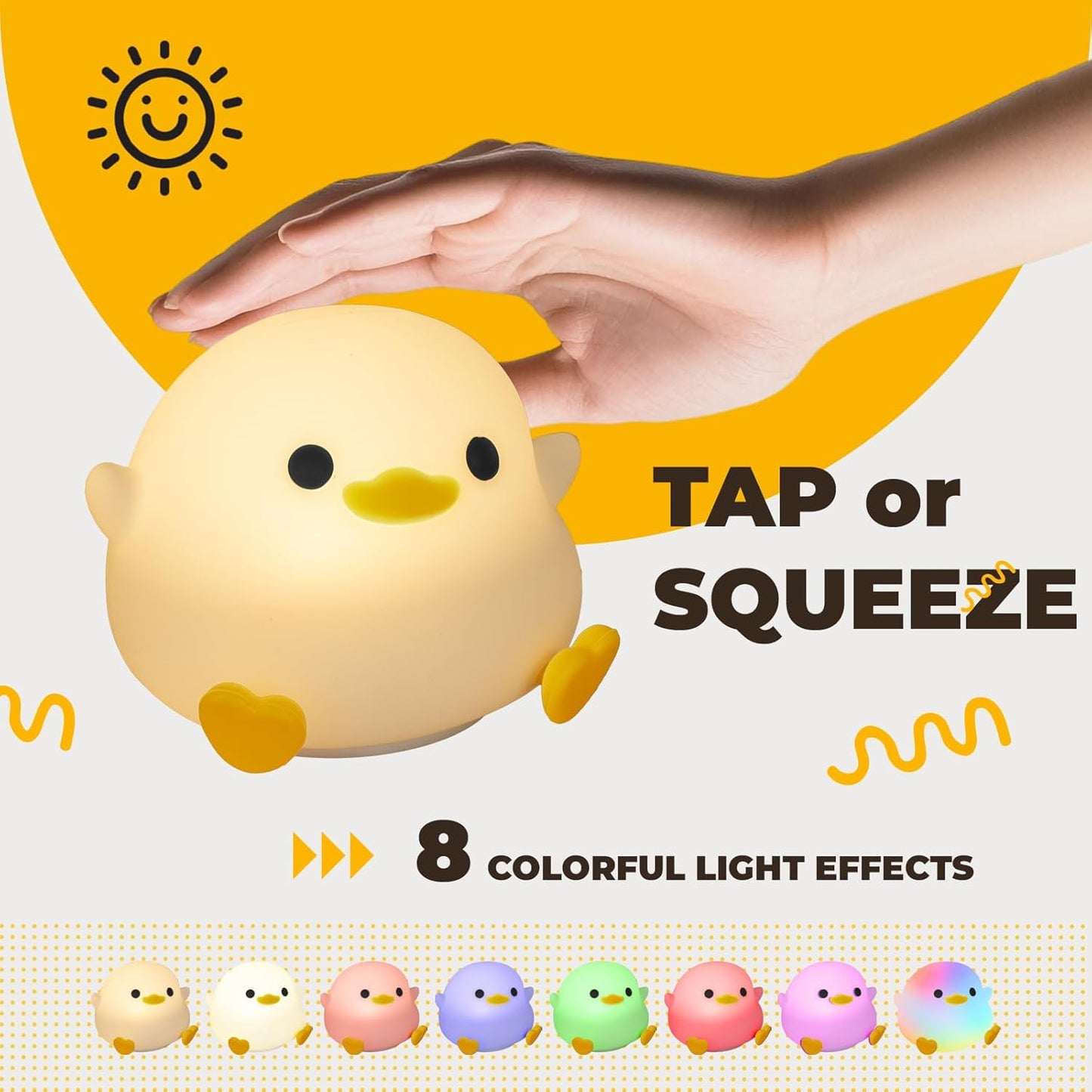LED Squishy Animal Night Light - 2 Level Dimmable Nursery Lamp for Kids, Rechargeable Touch Lamp, Cute Dorm Decor - Perfect Baby Boys Girls Gift (Pea Duck)