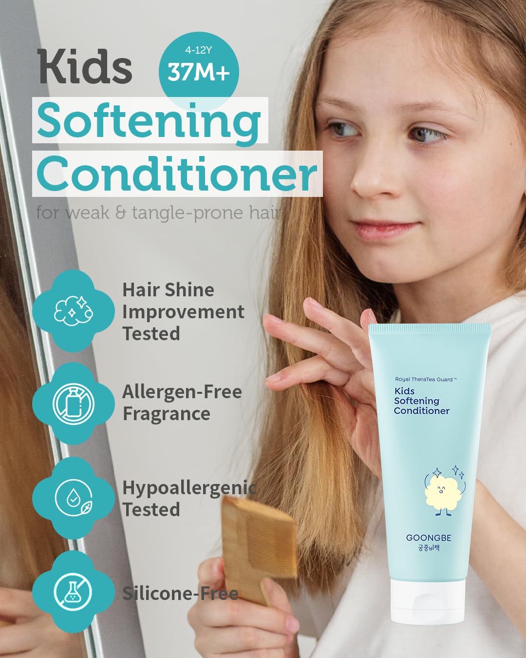 GOONGBE Kids' Korean Silicone-Free Low pH Fresh Shampoo & Conditioner for Sensitive Scalp - Deep Cleansing for Oily Scalps & Softening for Weak, Frizzy Hair - Allergen-Free Scent, 10.1 fl.oz & 6.76 oz