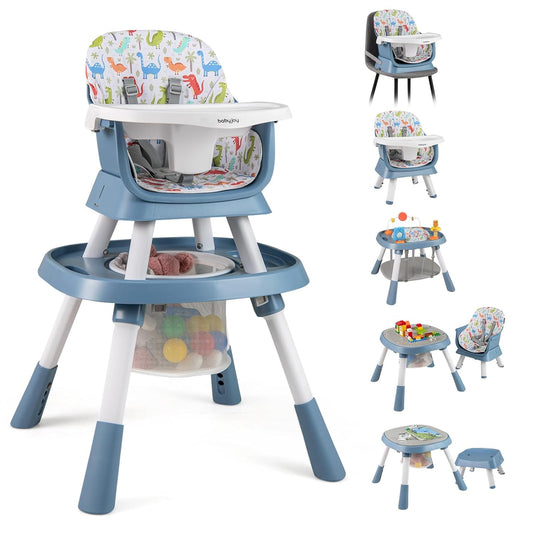 BABY JOY 16 in 1 High Chair, Convertible Baby Highchair for Babies and Toddlers with Activity Center, Booster Seat, Building Block Table, Toddler Chair with Safety Harness, Removable Tray (Blue)