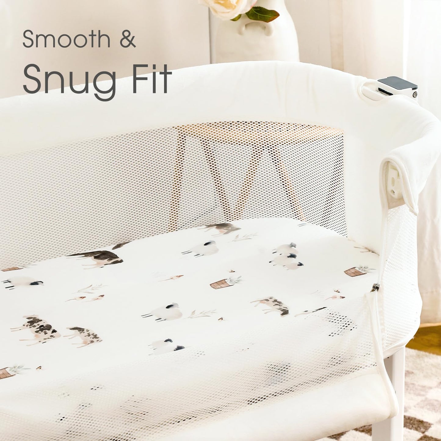 GRSSDER Stretchy Ultra Soft Bassinet Mattress Sheets 2 Pack, Universal Fitted for Baby Cradle Moses Basket Oval Rectangle Standard Pad Safe and Snug, Cute Animal Print Bassinet Sheet for Boys